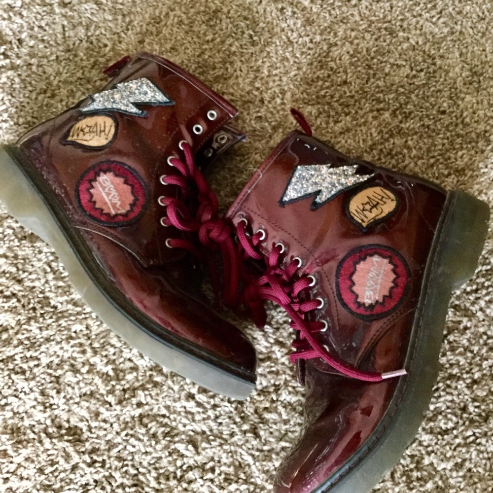 Burgundy shiny combat boots